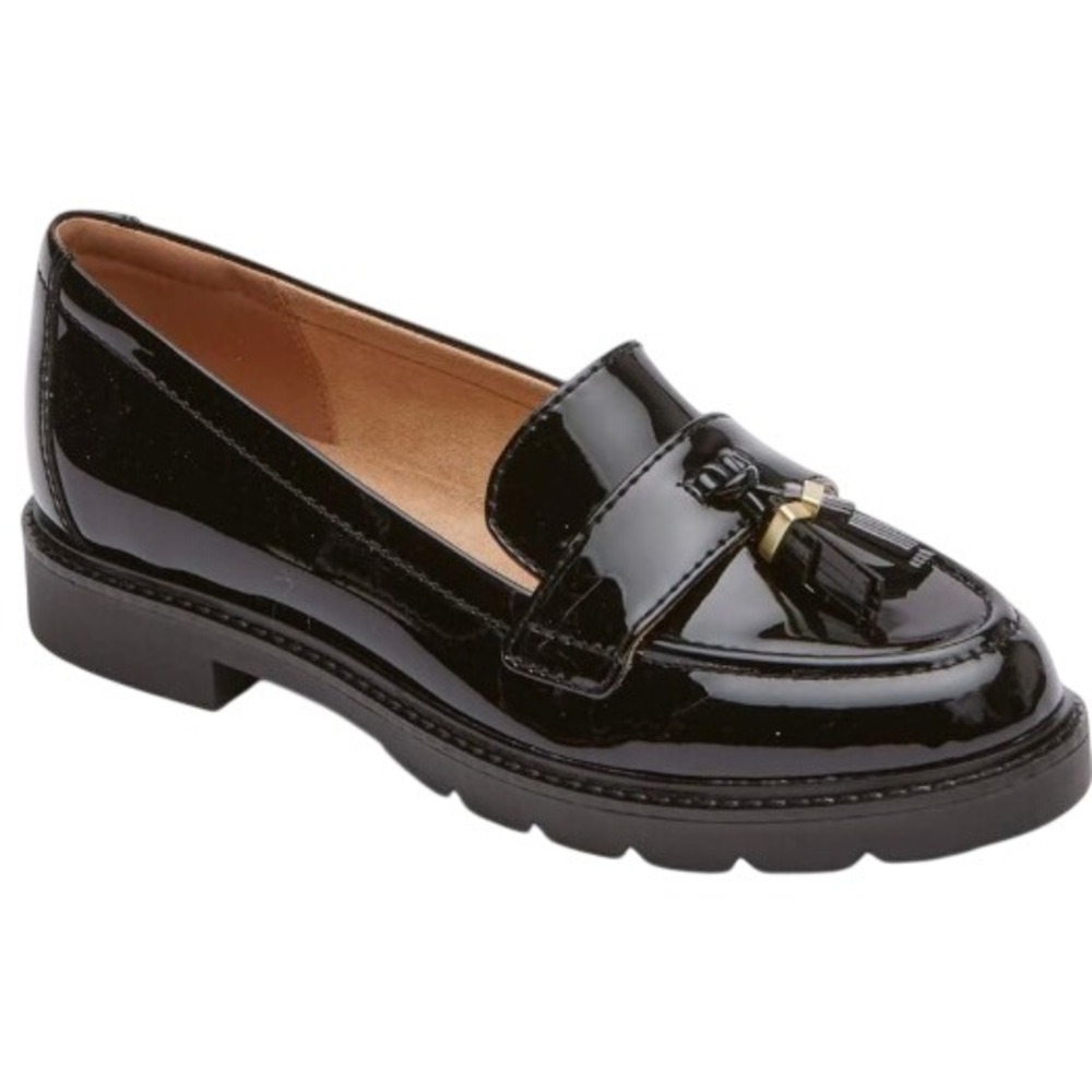 Rockport Kacey Tassel Loafer Size 9 Black Excellent Patent Lug Sole CJ3292